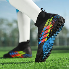 Boys High Top Turf Football Boots Anti-Skid Lace-Up TF Soccer Cleats