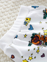 Irregular Rose Flower Print Pullover & Pants Set For Baby Girls