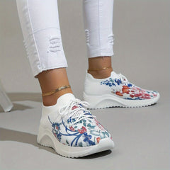 Floral Graphic Knit Sneakers Lace-Up Low Top Lightweight Shoes