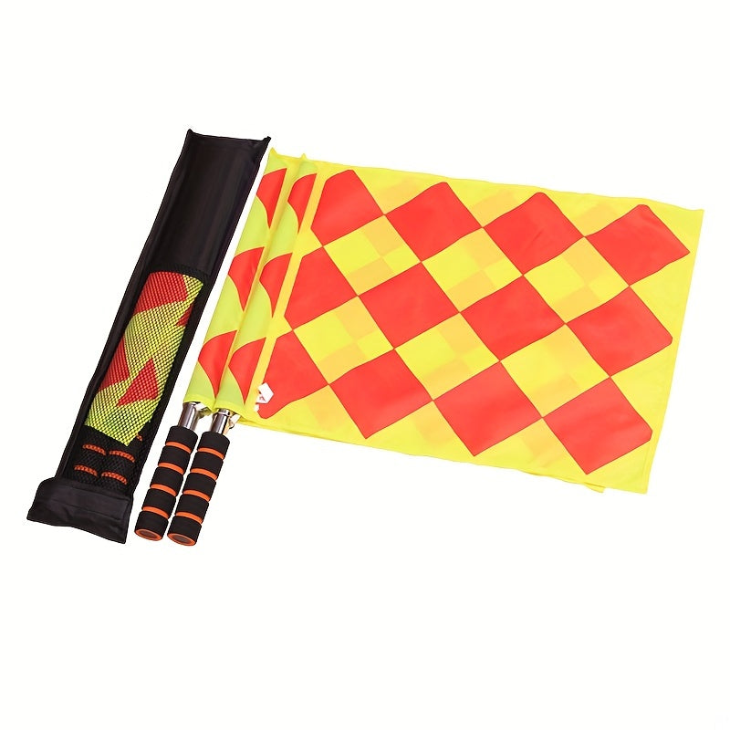 2pcs Soccer Referee Flags Red Yellow Checkered Command Hand Flags