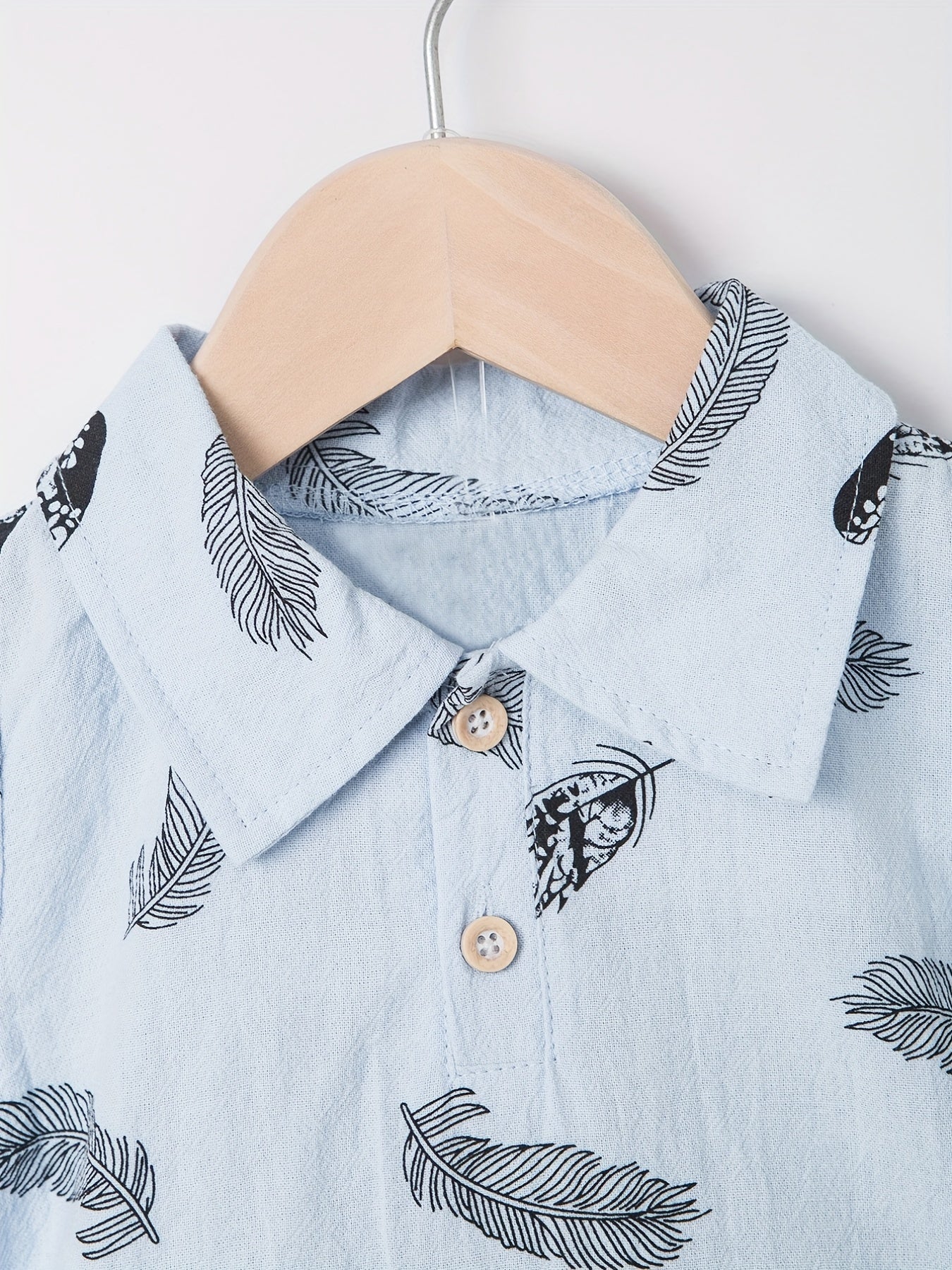 2pcs Baby Boys Leaf Print Polo Shirt & Shorts Set