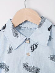 2pcs Baby Boys Leaf Print Polo Shirt & Shorts Set