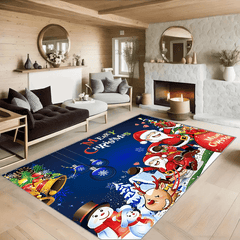 Christmas Living Room Carpet Merry Christmas Cartoon Elk Santa Claus Snowman Rug
