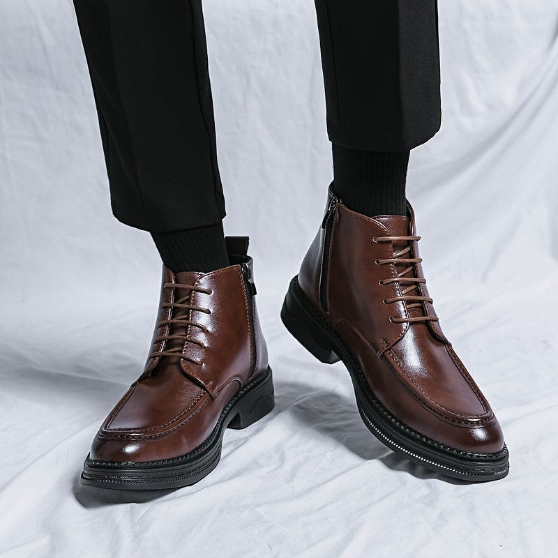 Men's Solid Zipper Derby Boots Formal Dress Shoes