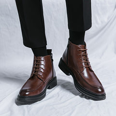 Men's Solid Zipper Derby Boots Formal Dress Shoes