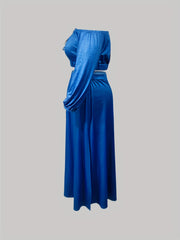 Solid Off Shoulder Top & Skirt Outfits Set