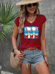 Abstract American Flags Print T shirt Crew Neck Short Sleeve Women's Clothing