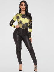 Y2K Tie Dye Long Sleeve Bodycon Bodysuit
