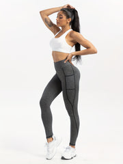 Women's Gray and Spliced Leggings for Yoga Running Fitness