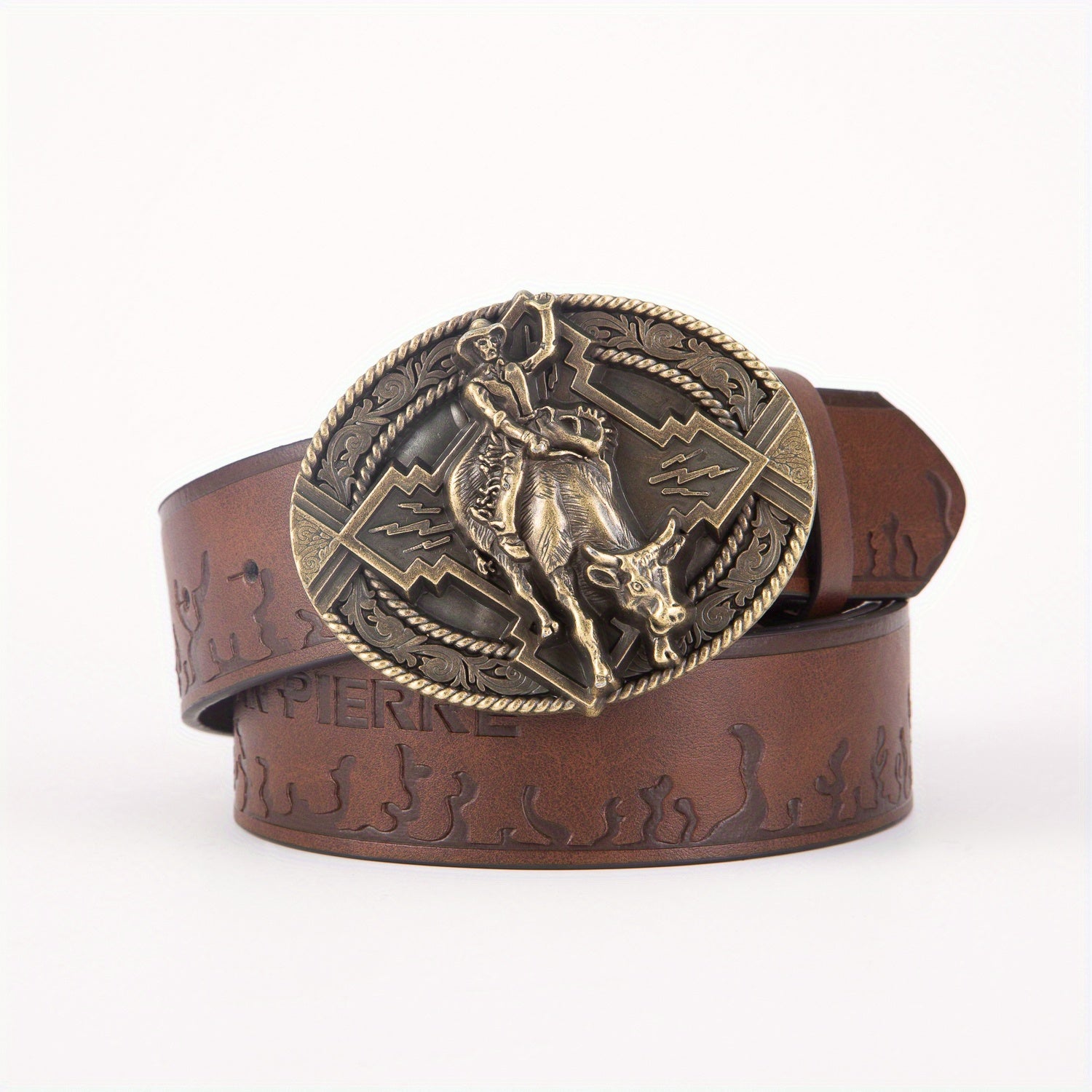 Men's Vintage Western Leather Belt with Buckle