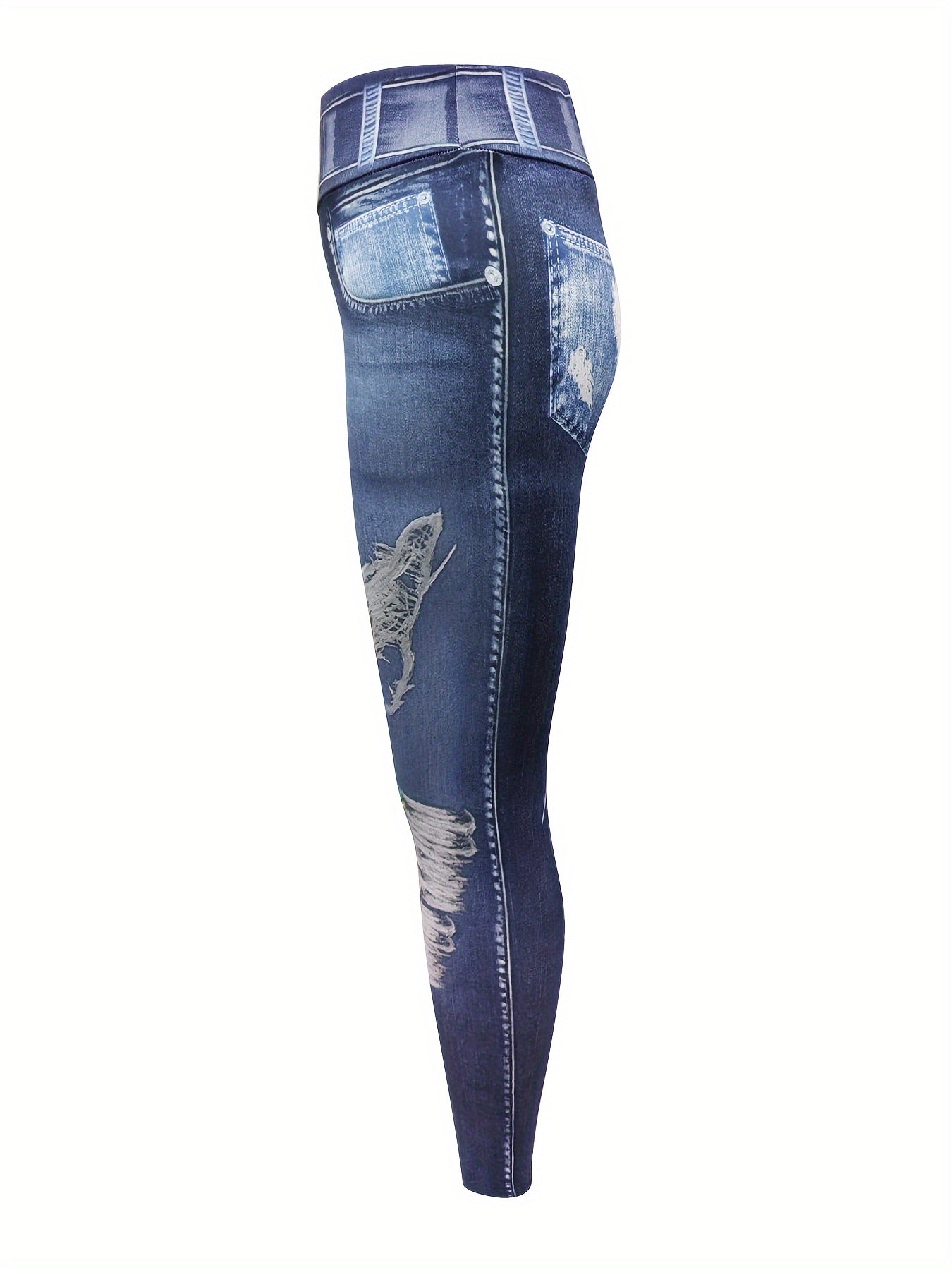 Faux Denim Print Yoga Leggings Sports Tight Pants Women's Activewear