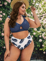 Vacay Tankini Set Women's Plus Plain Ruffle Trim Two Piece