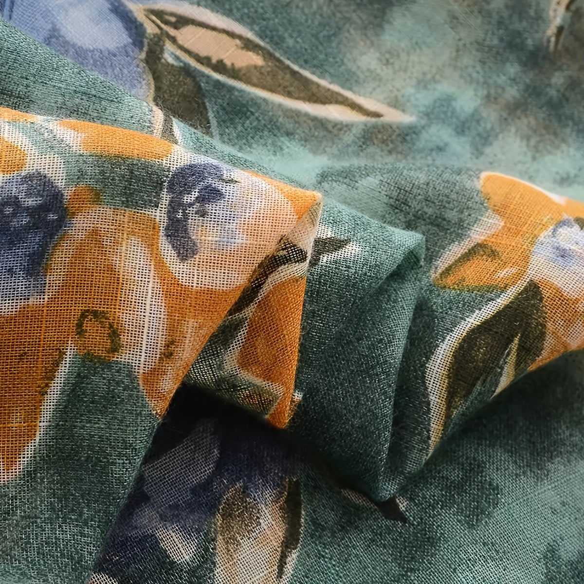 Dark Green Flower Scarf Vintage Ink Tie Dye Tassel Shawl 31 50'