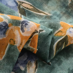 Dark Green Flower Scarf Vintage Ink Tie Dye Tassel Shawl 31 50'