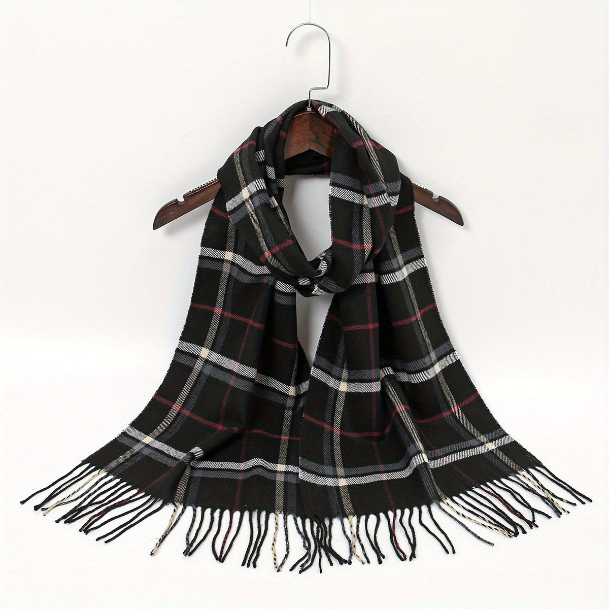 Plaid Tassel Scarf Windproof Shawl Outdoor Sunscreen Head Wrap