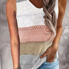 Colorblock Stripe Knitted Tank Top V Neck Sleeveless Top