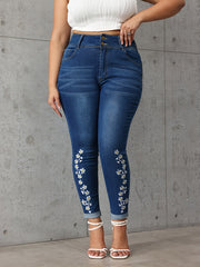 Plus Floral Embroidery High Rise Skinny Jeans