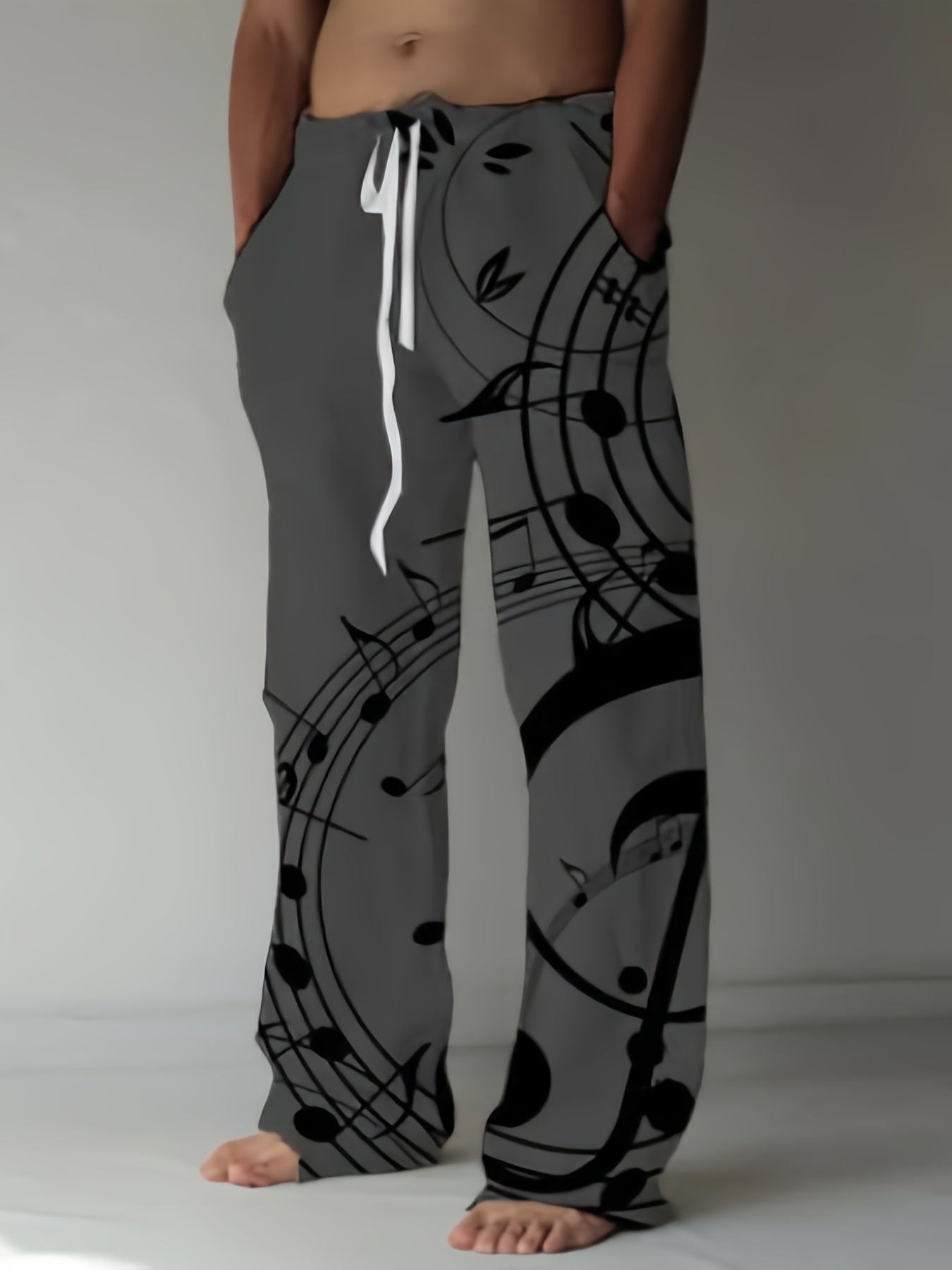 Men's Drawstring Wide Leg Pants Beach Pant Pattern Casual Baggy Pants