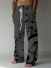 Men's Drawstring Wide Leg Pants Beach Pant Pattern Casual Baggy Pants