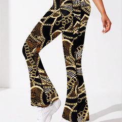 Chain Print Yoga Flare Leg Pants High Stretch Fitness Running Bootcut