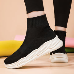 Women's Lace Up Knit Socks High Top Platform Sneakers