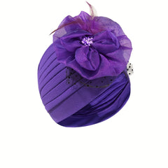 Mesh Flower Decor Turban Hijab Cap Head Scarf Ramadan Head Wrap