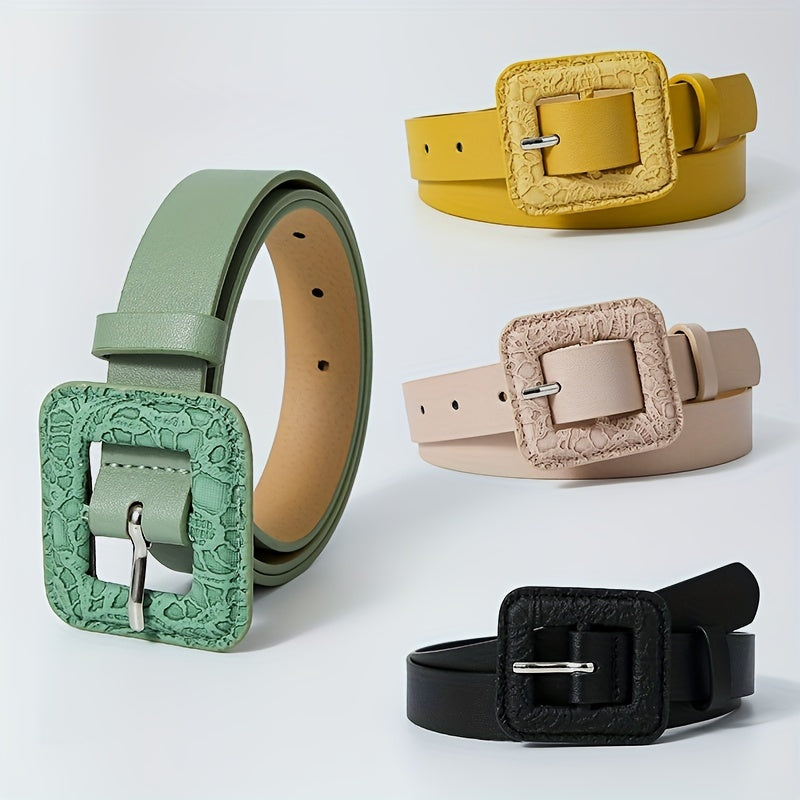 Snake Pattern Square Buckle Vintage Belt Women Dress Pants Belts