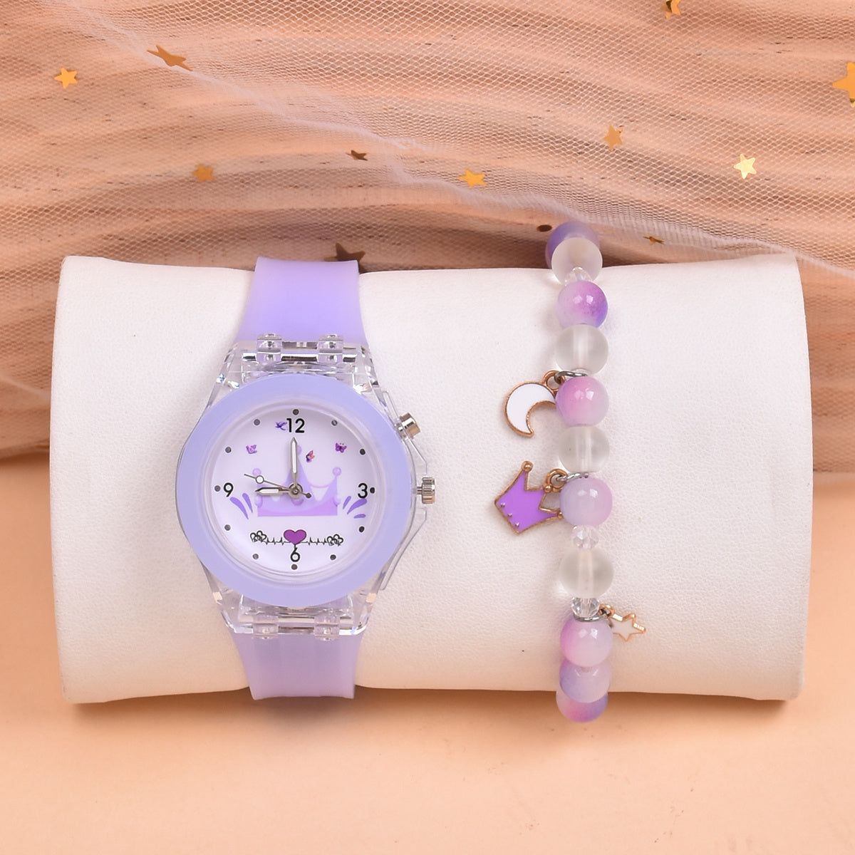 Set of 2 LED Princess Watches with Silicone Strap and Bracelet