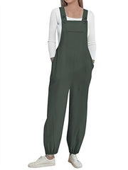 Button Solid Patched Pocket Overall Jumpsuit Women's Clothing