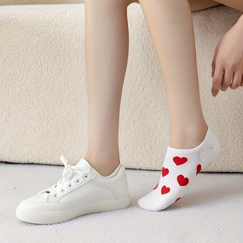 5 Pair Heart Print Socks Women's Ankle Stockings
