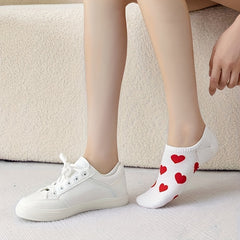 5 Pair Heart Print Socks Women's Ankle Stockings