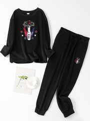 Women's Plus Star & Beer Print Fleece Top & Joggers Pajamas Set