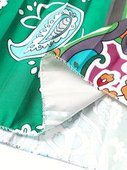 Colorblock Paisley Print Pleated Skirt