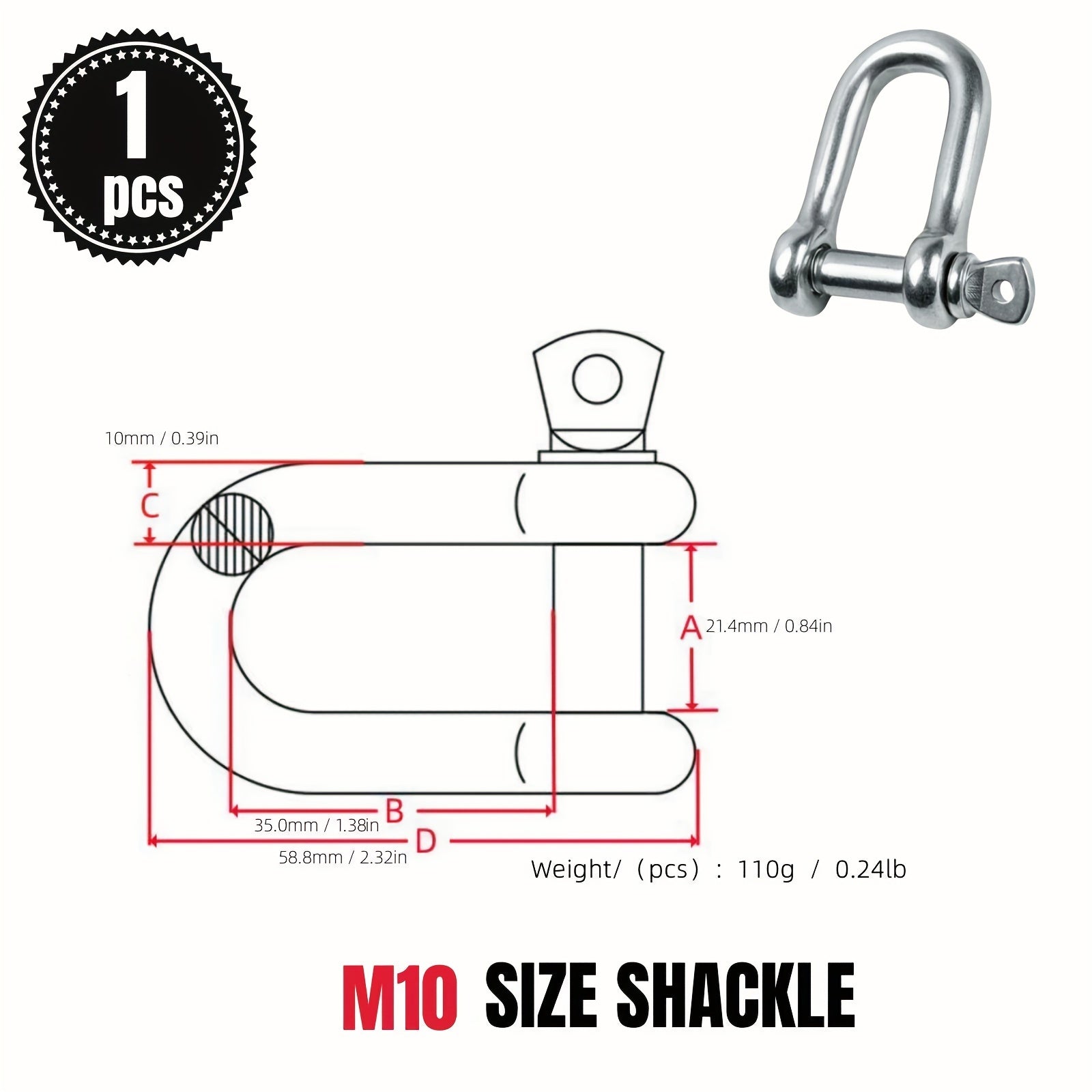 4pcs Stainless Steel 304 D Shackle Chains Wirerope Lifting