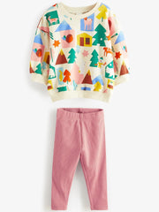 Snowman Girl's 2pcs Sweatshirt & Leggings Set Pine Print Top Christmas Style