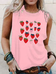 Strawberry Print Tank Top Sleeveless Summer Women's Clothing