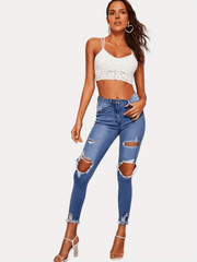 High Waist Distressed Skinny Jeans Casual Denim Pants