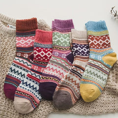 5 Pairs Geometric Print Colorblock Crew Socks