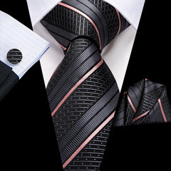 Striped Necktie Set With Cufflink for Party Wedding
