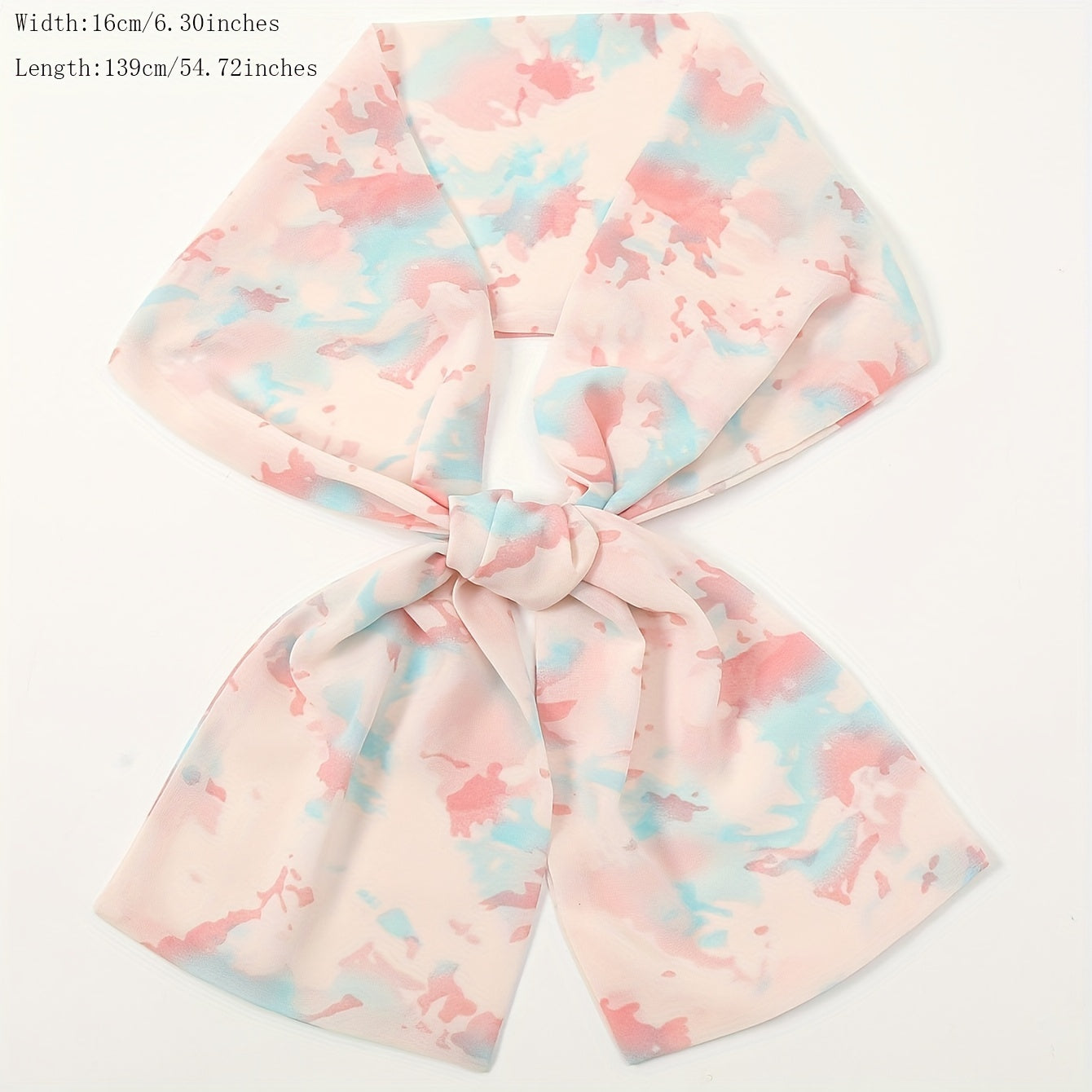 Pink Floral Print Skinny Scarf Chiffon Long Ribbon Neckerchief