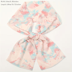 Pink Floral Print Skinny Scarf Chiffon Long Ribbon Neckerchief