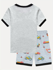 Boys Cartoon Cars Pajama Set Short Sleeves Tops & Bottoms