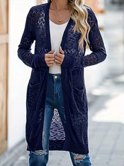 Hollow Out Long Sleeve Cardigan With Pockets