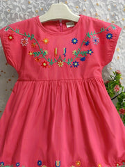 Toddler Girls Flowers Embroidered Batwing Sleeve Cotton Princess Dress