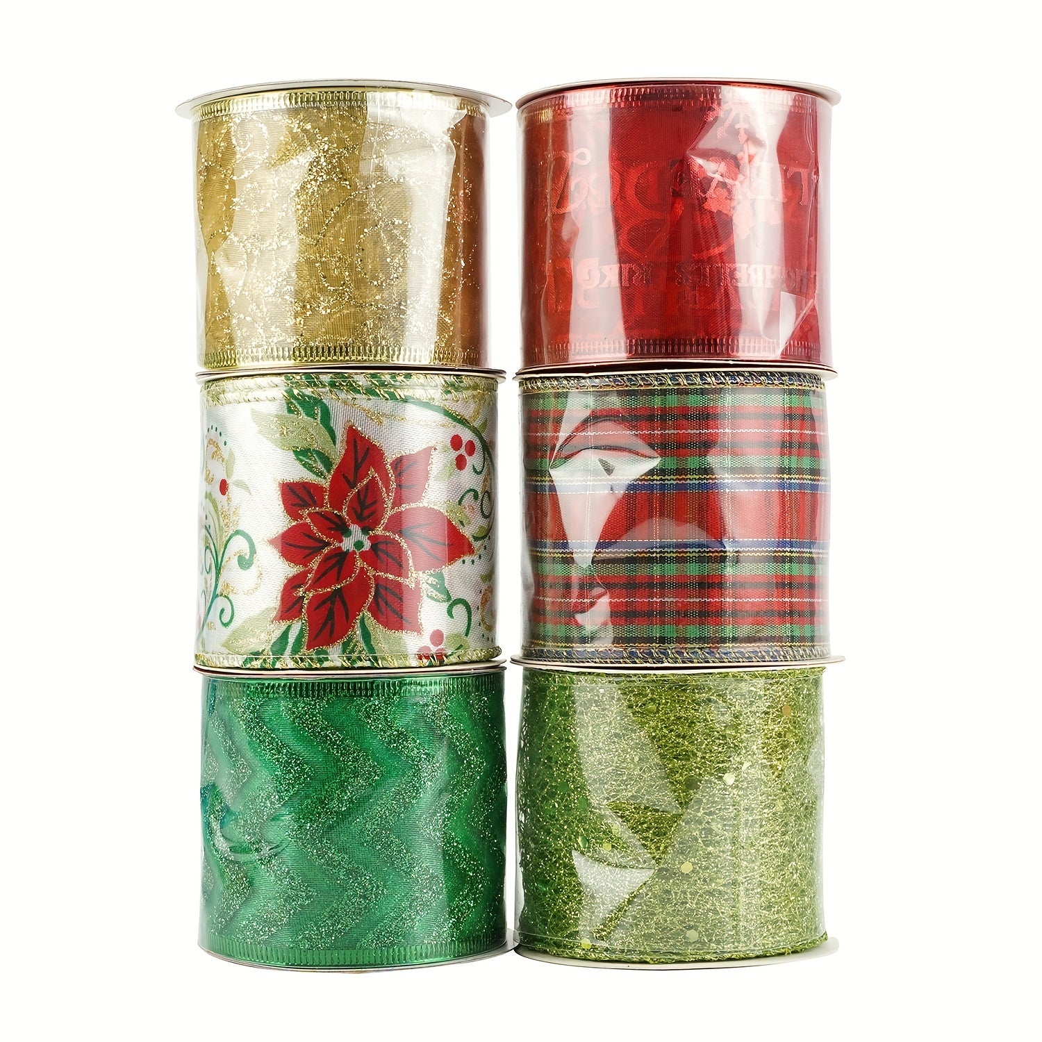 6pcs Christmas Crochet Wire Edge Ribbon DIY Bow Accessories