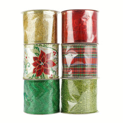 6pcs Christmas Crochet Wire Edge Ribbon DIY Bow Accessories