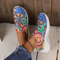 Women's Smile Print Sock Shoes Colorful Slip On Low Top Casual Shoes
