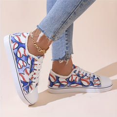 Women's Baseball Canvas Sneakers Round Toe Lace Up Flat Shoes