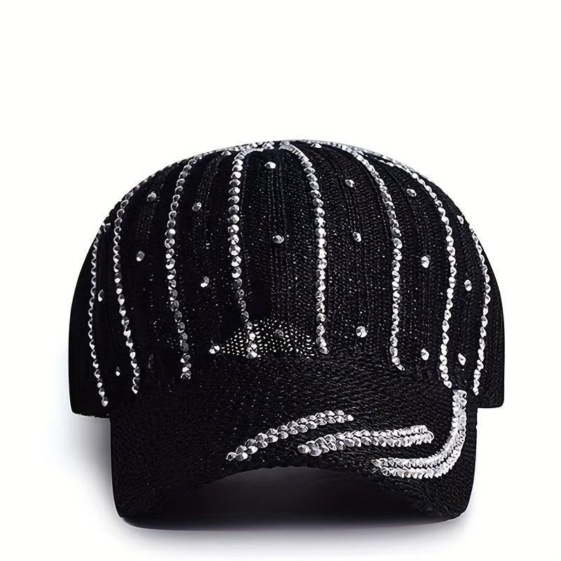 Striped Rhinestone Baseball Cap Hip Hop Knitted Sun Hat