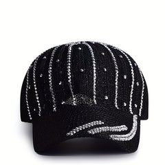 Striped Rhinestone Baseball Cap Hip Hop Knitted Sun Hat